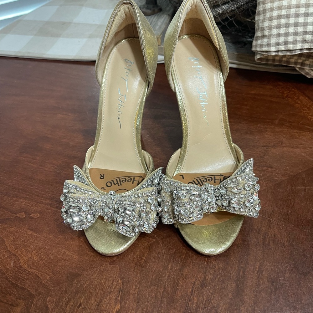 Betsey Johnson Something Blue LANDN Open-Toe Heels Rhinestone Bows - Picture 2 of 11